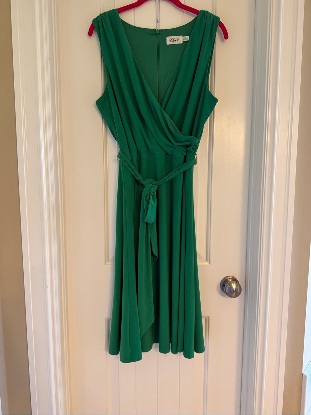 Eliza J Emerald Green Wrap Midi Dress with Tie Waist